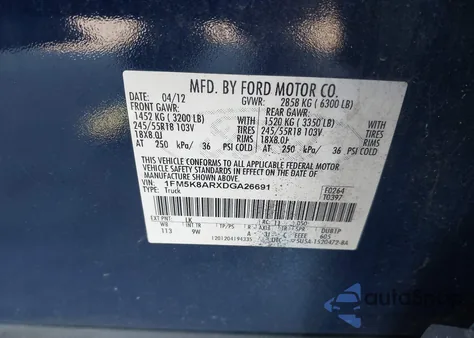 2013 Ford Police Interceptor from USA, damaged, VIN 1FM5K8ARXDGA26691